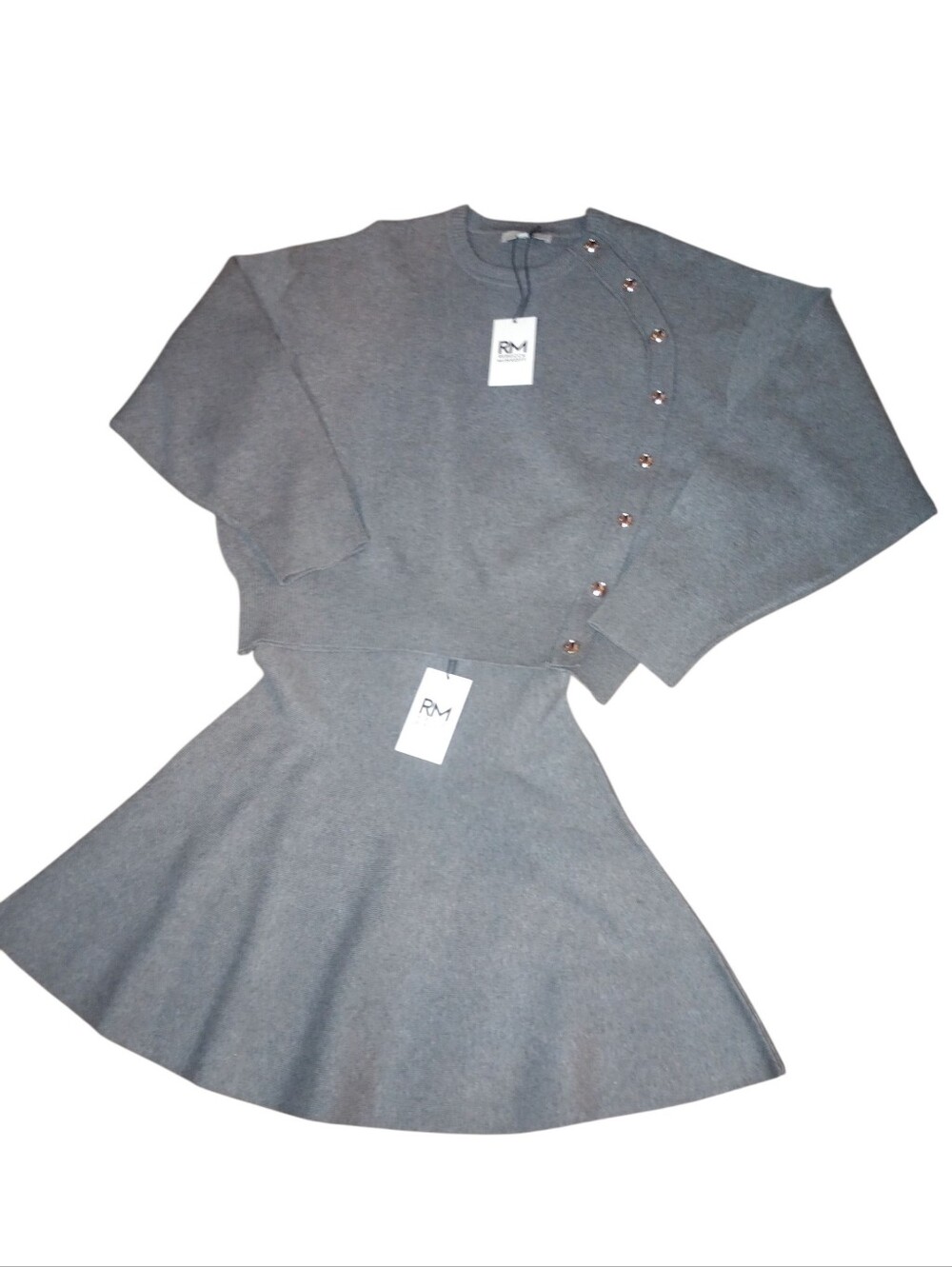 RM Rebecca Minkoff Storm Grey Sweater Skirt Set, Top XXL, Skirt L, NWT
